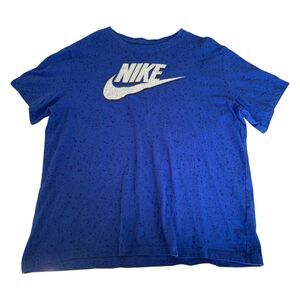 Nike Shirt Men XL Blue Paint Splatter Spell Out Big Logo Crewneck Athletic Tee